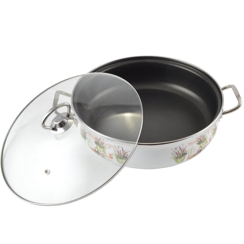Smaltovaný rendlík s poklicí 30 cm LEVANDULE