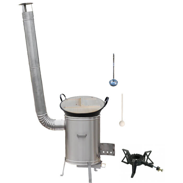 Zabijačkový smaltovaný kotel 100 L + nerezová kotlina 60 cm + hořák 7 kW + vařečka a naběračka
