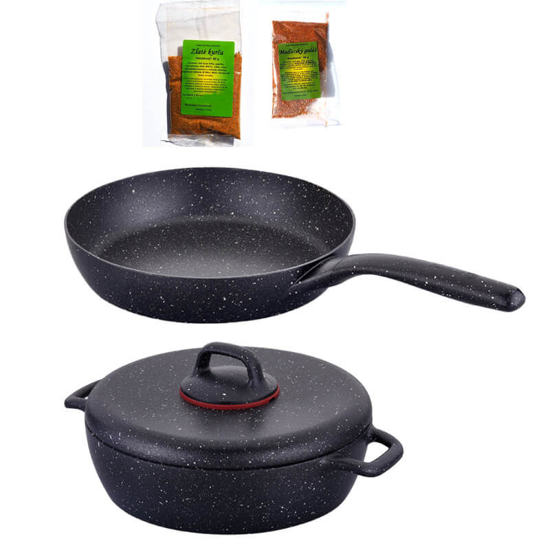 Hrnec s poklicí + pánev + pepř Classic Plus Volkanit