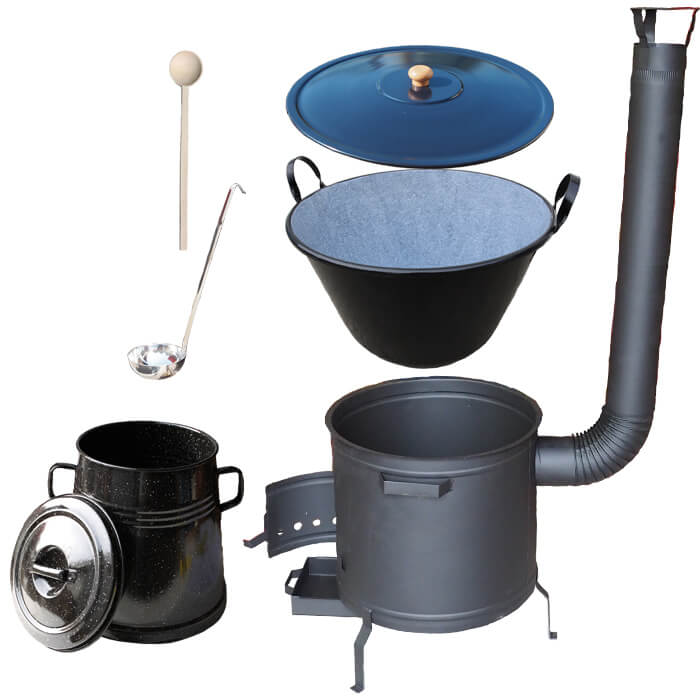 Smaltovaný kotel 60 L + žáruvzdorná kotlina 53 cm PLUS 600 + Nádoba na sádlo 10 L
