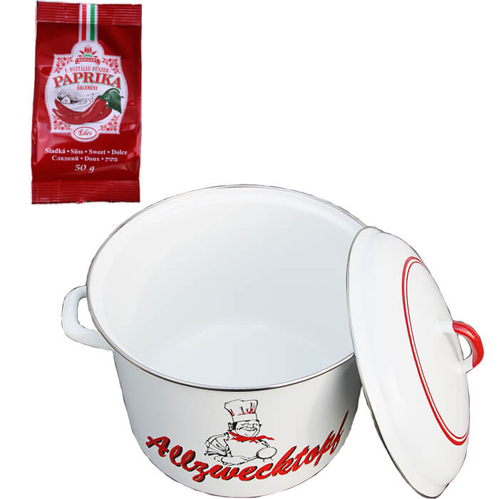 Smaltovaný hrnec s poklicí 13 L kuchař + sladká paprika GURMÁN 50 g