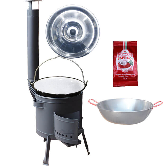 Smaltovaný kotlík 22 L + Pánev PAELLA (WOK) 45 cm + sladká paprika 50 g + nízká kotlina 42 PLUS 600