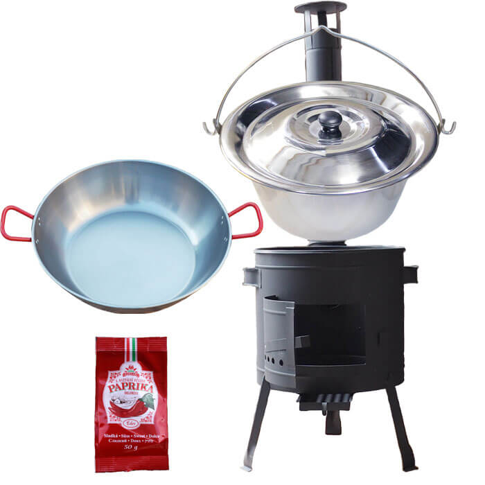 Nerezový kotlík 22 L (0,8 mm) INOX + Pánev PAELLA (WOK) 45 cm + sladká paprika 50 g + nízká kotlina 42 PLUS 600