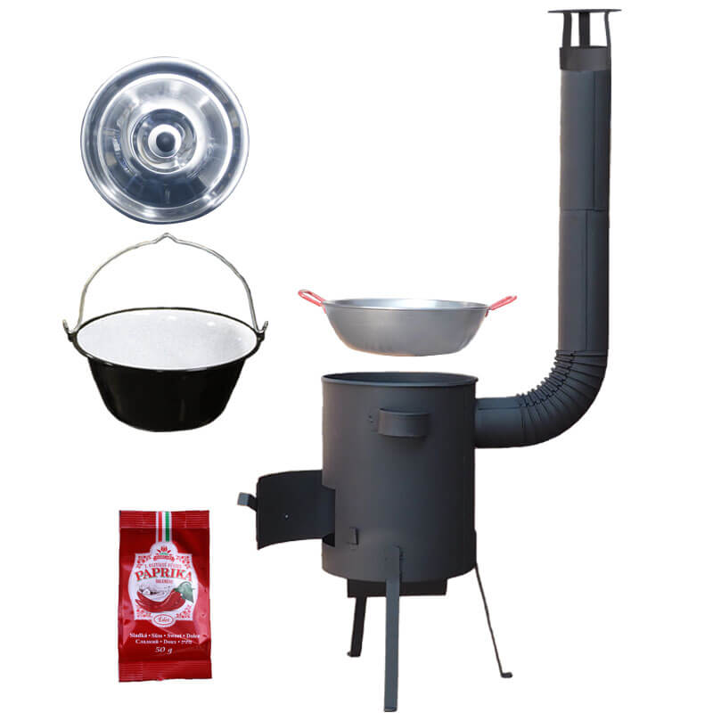 Smaltovaný kotlík 22 L + Pánev PAELLA (WOK) 45 cm + sladká paprika 50 g + žáruvzdorná kotlina 42 PLUS 600 s roštem na popel 4 mm