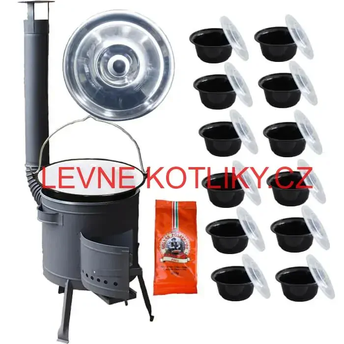 Smaltovaný kotlík 25 L (1,2 mm) + silnostěnná (1,5 mm) žáruvzdorná kotlina BALKY STRONG 42 PLUS 600 + misky 12 ks + paprikové koření na guláš 100 g