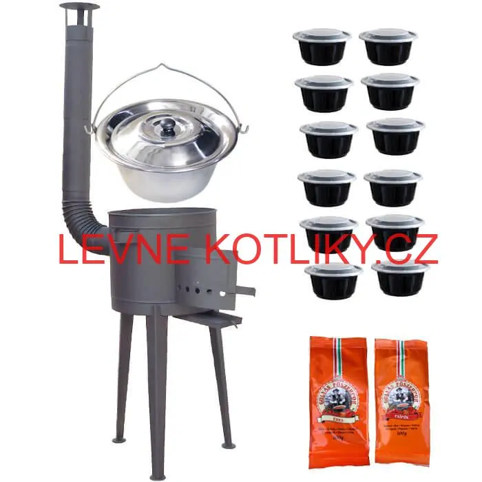 Nerezový kotlík 22 L (0,8 mm) INOX + vysoká žáruvzdorná kotlina 42 cm PLUS 600 + misky 12 ks + 2 x pepř na guláš 100 g