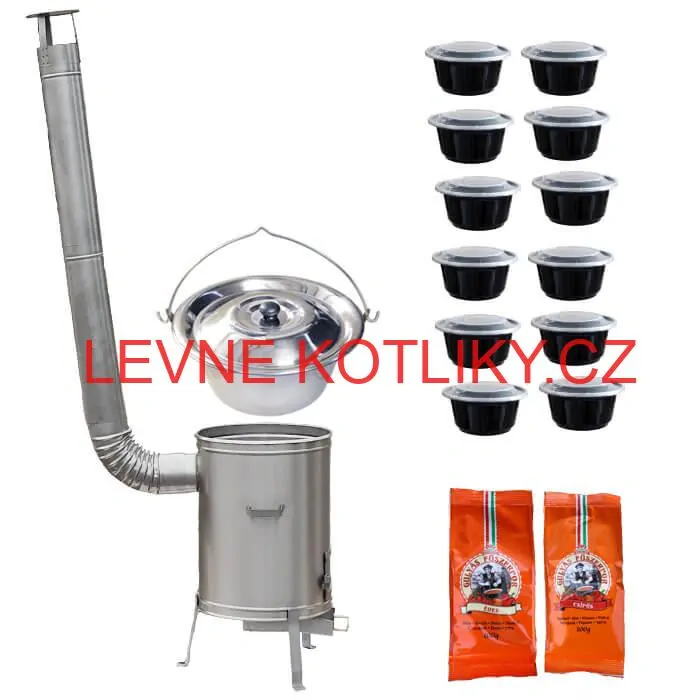 Nerezový kotlík 22 L (0,8 mm) INOX + nerezová kotlina 42 cm LUX + misky 12 ks + 2 x pepř na guláš 100 g
