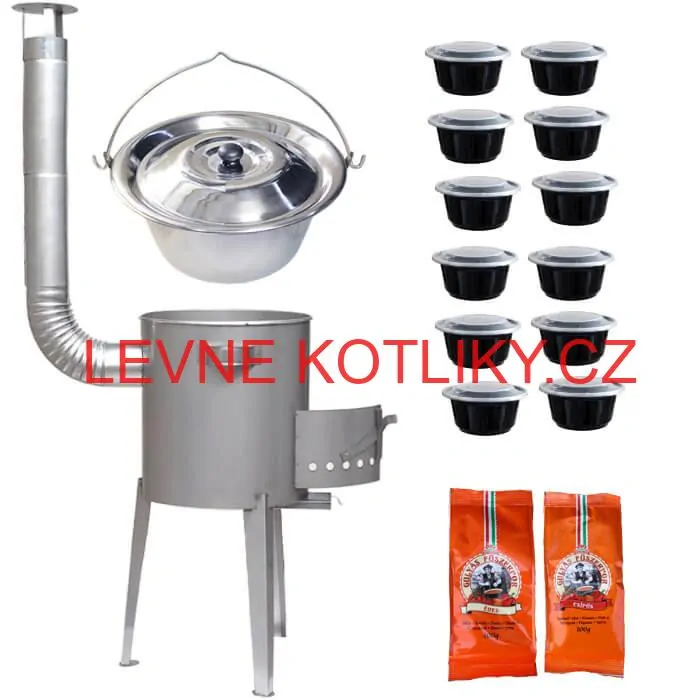 Nerezový kotlík 22 L (0,8 mm) INOX + nerezová kotlina 42 cm LUXUS + misky 12 ks + 2 x pepř na guláš 100 g