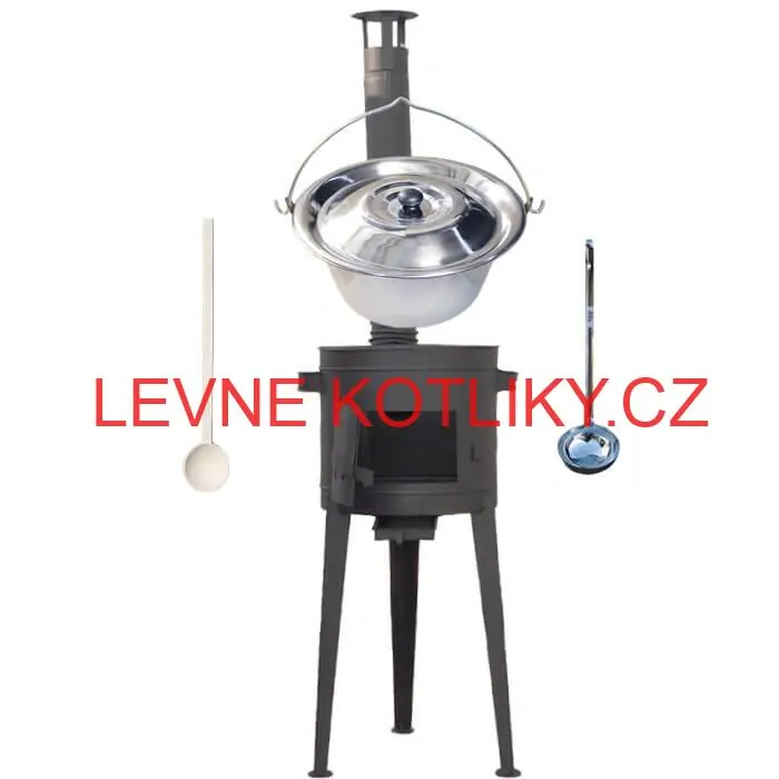 Nerezový kotlík 20 L (1,2 mm) INOX + vysoká žáruvzdorná kotlina (1,5 mm) HODO 42 cm PLUS 600 + vařečka + naběračka