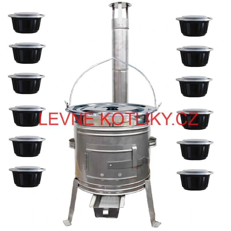 Nerezový kotlík 22 L (0,8 mm) INOX + Nerezová kotlina 42 INOX + misky 12 ks