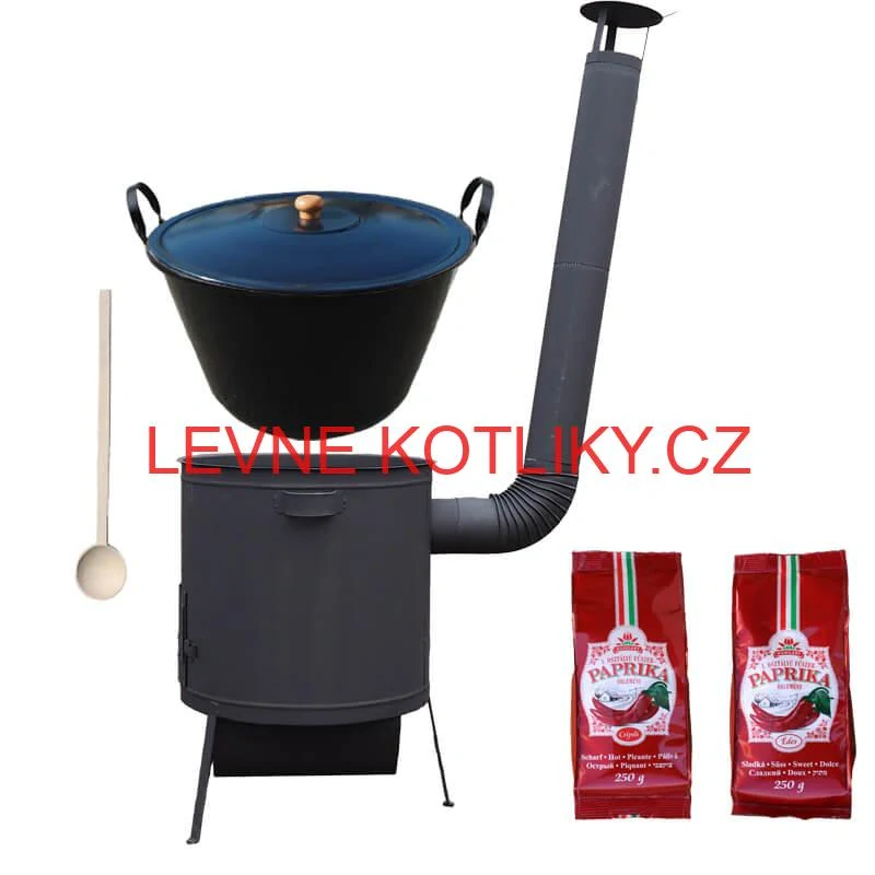 Smaltovaný kotel 60 L na zabijačku + žáruvzdorná kotlina 53 PLUS 600 4 MM + sladká a pálivá paprika (2 x 250 g) + vařečka