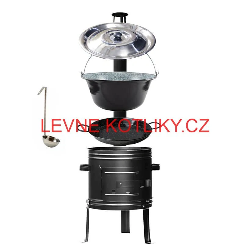 Smaltovaný kotlík 20 L + kovová kotlina + smaltovaná pánev 46 cm Paella