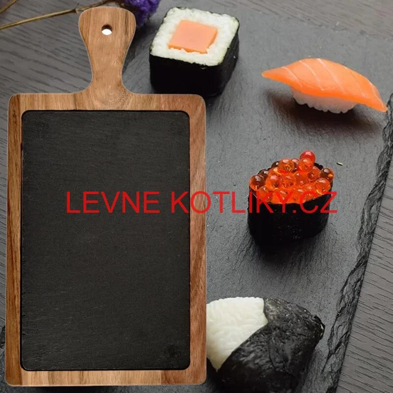 Servírovací podnos s břidlicovou deskou a rukojetí z akáciového dřeva 26 x 18 cm