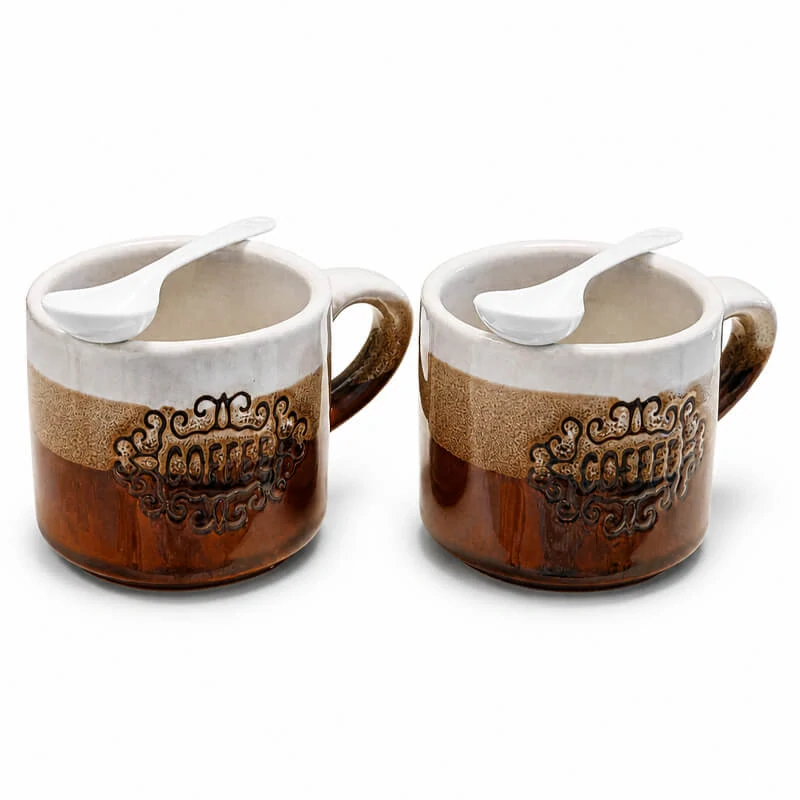 Keramické hrnky na kávu 150 ml COFFEE s lžičkami 2 ks