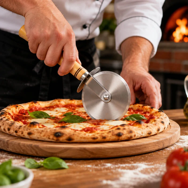 Kráječ na pizzu s dřevěnou rukojetí 22 cm