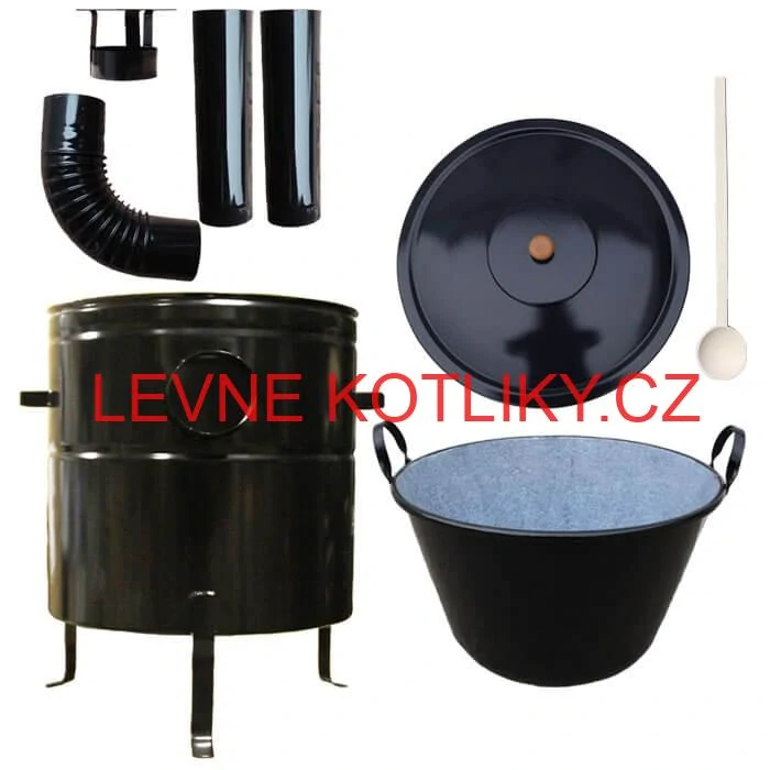 Zabijačkový smaltovaný kotel 60 L + kovová kotlina 53 cm + kouřovod