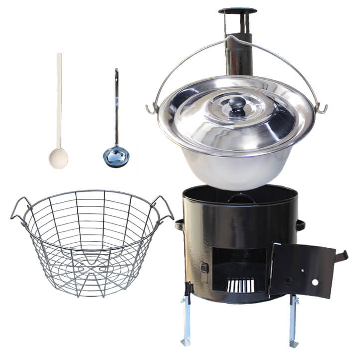 Nerezový kotlík 20 L (1,2 mm) + drátěný koš + smaltovaná kotlina 42 Easy party (SMALT)