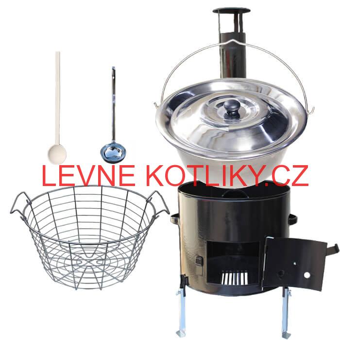 Nerezový kotlík 20 L (1,5 mm) + drátěný koš + smaltovaná kotlina 42 Easy party (SMALT)