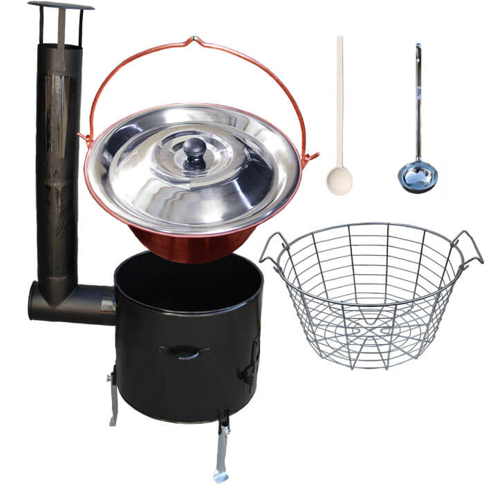 Měděný kotlík 20 L (1,2 mm) + drátěný koš + smaltovaná kotlina 42 Easy party (SMALT)