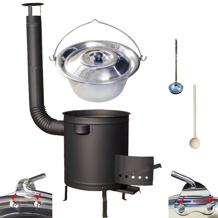 Nerezový kotlík 20 L (0,8 mm) zesílený s nýty + hrubostěnná (1,5 mm) a žáruvzdorná kotlina 42 PLUS 600