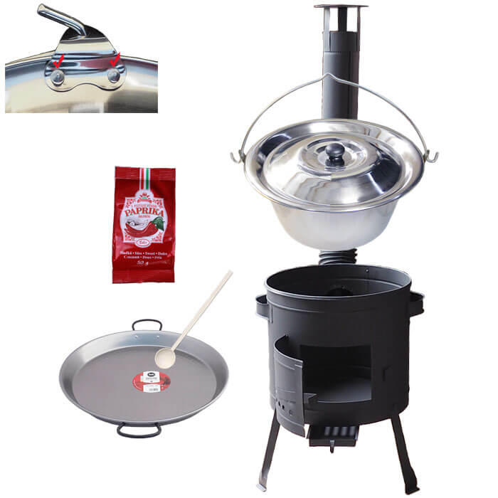 Zesílený nerezový kotlík 15 L (0,8 mm) + Paella ocelová pánev + nízká žáruvzdorná kotlina 36 cm PLUS 600