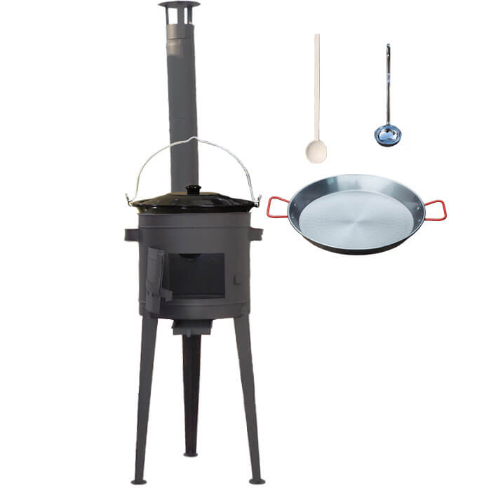 Smaltovaný kotlík 20 L (1,2 mm) + Paella ocelová pánev 46 cm + žáruvzdorná vysoká kotlina 42 PLUS 600