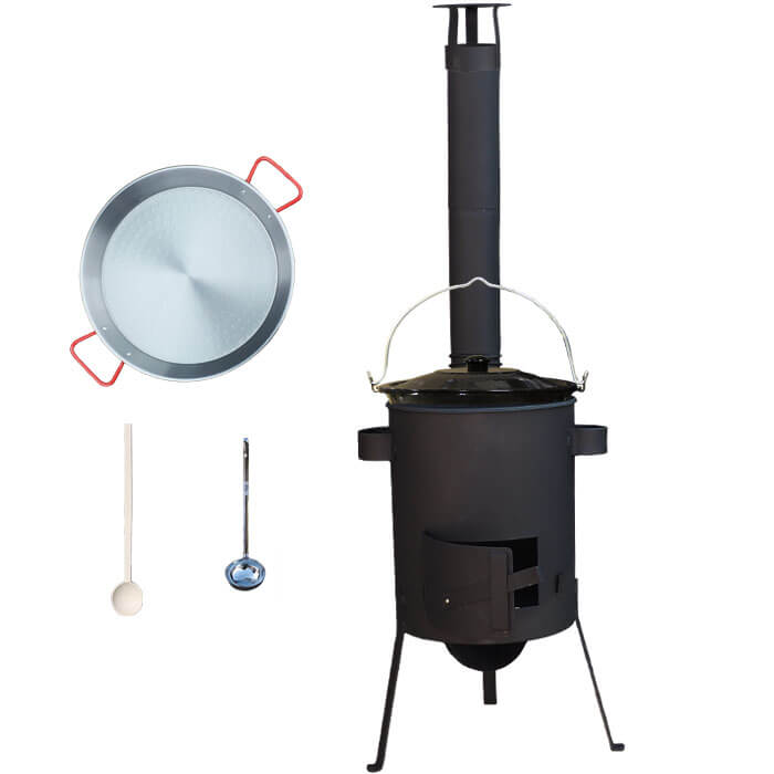 Smaltovaný kotlík 16 L + Paella ocelová pánev 42 cm + žáruvzdorná kotlina 39 PLUS 600 s roštem na popel 4 mm