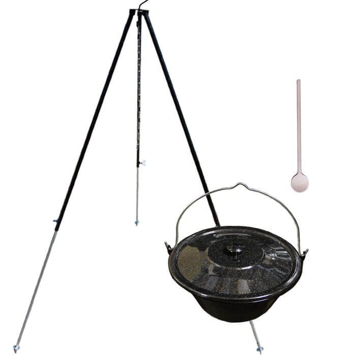 Smaltovaný kotlík 40 L  + poklice + teleskopicka trojnožka 1,7 m