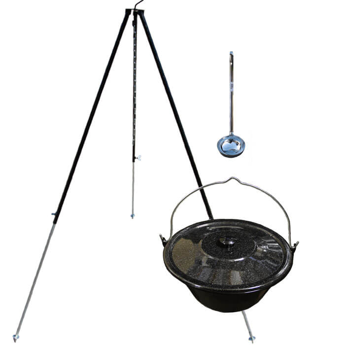 Smaltovaný kotlík 30 L poklice + teleskopická trojnožka 1,40 m