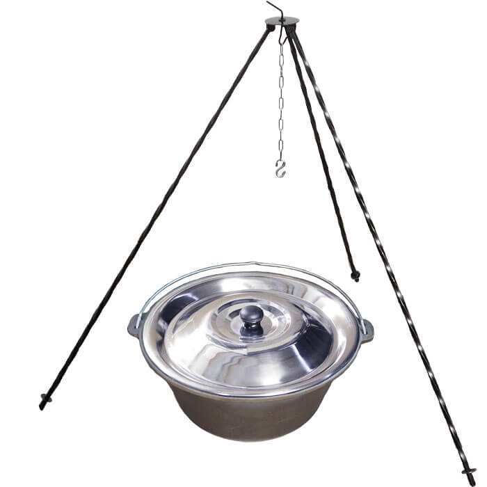 Litinový kotlík 10,8 L + poklice  + trojnožka 1,2 m