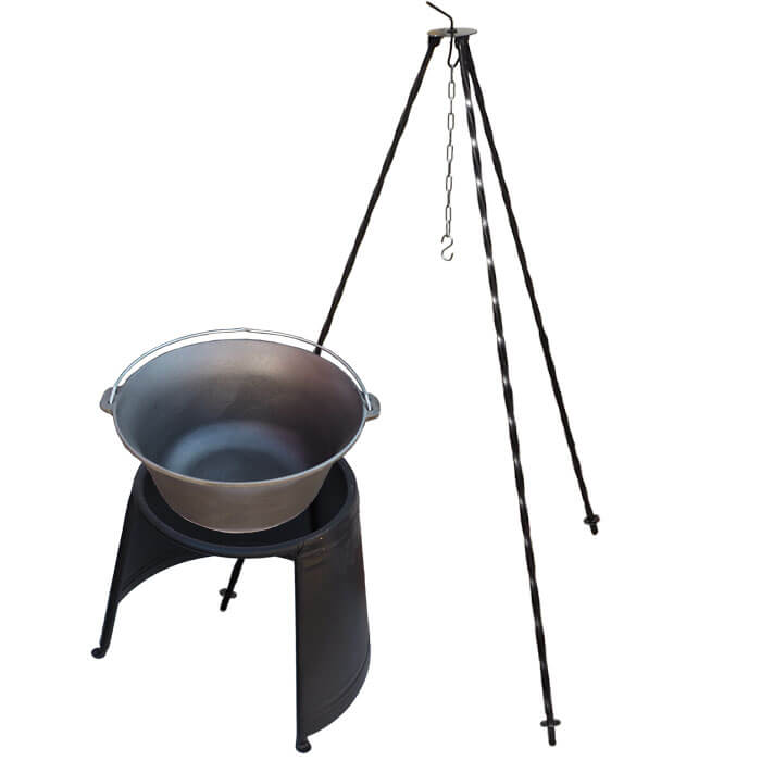 Litinový kotlík 16 L + chránič plamene 43 cm + trojnožka 1,2 m