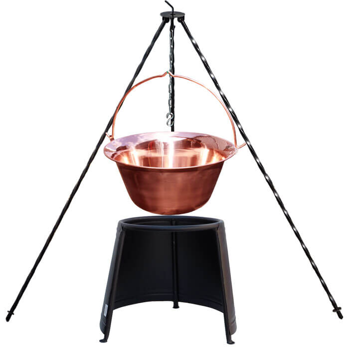 Měděný kotlík 14 L (1,2 mm) + chránič plamene 37 cm + trojnožka 1,2 m