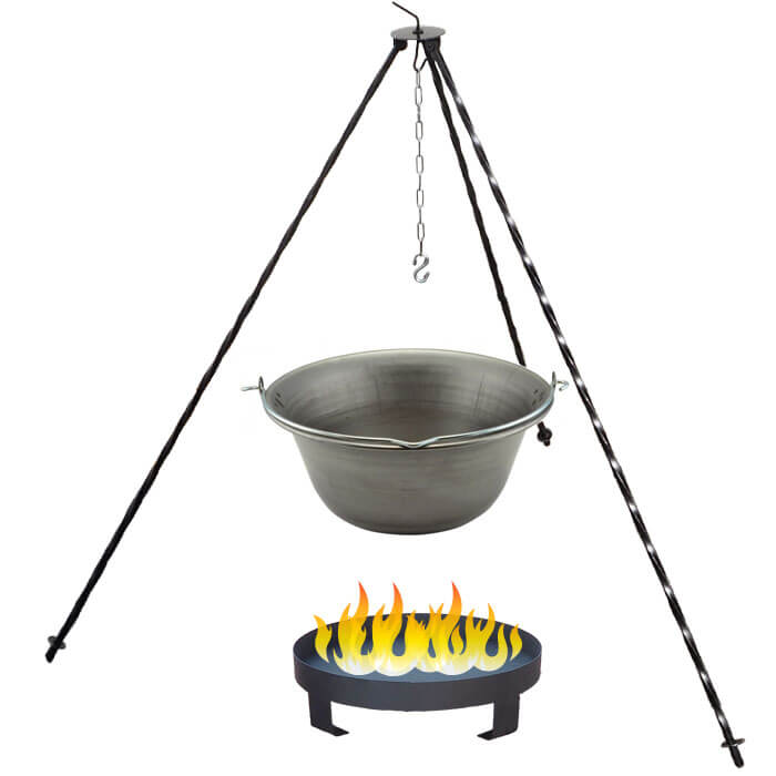 Železný kotlík 14 L (0,75 mm) + trojnožka 1,2 m + ohniště 36 cm