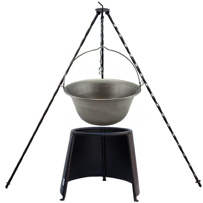 Železný kotlík 20 L (0,75 mm) + chránič plamene 43 cm + trojnožka 1,2 m