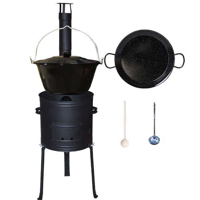 Smaltovaný kotlík 13 L (1,2 mm) + Paella pánev 38 cm + kotlina s vysokými nožičkami 36 cm, žáruvzdorná barva Plus 700