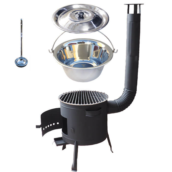 Nerezový kotlík 22 L (0,8 mm) INOX + Nerezový rošt 45 cm + nízká žáruvzdorná kotlina 42 cm PLUS 600