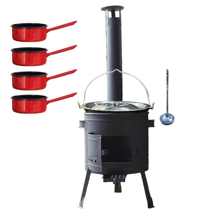 Smaltovaný kotlík 30 L + smaltovaný rendlík 4 ks + nízká žáruvzdorná kotlina 45 cm PLUS 600