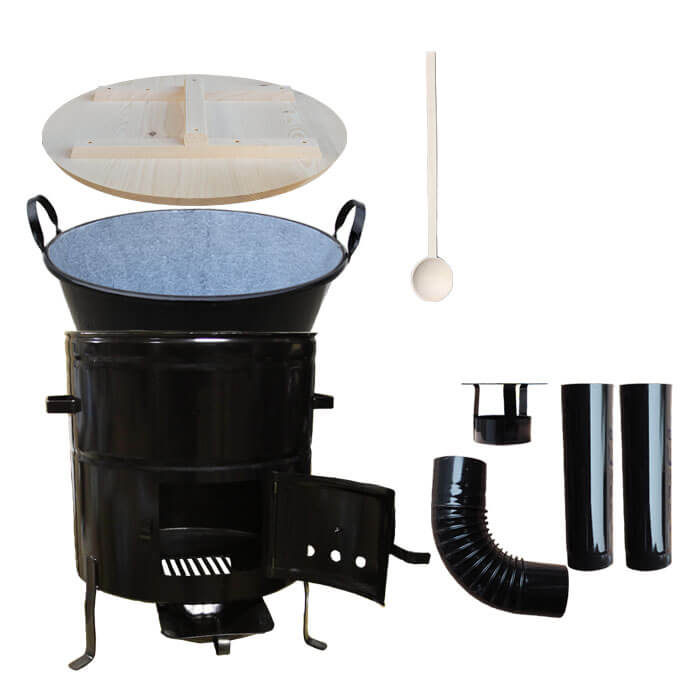 Zabijačkový smaltovaný kotel 100 L + kovová kotlina 60 cm + vařečka