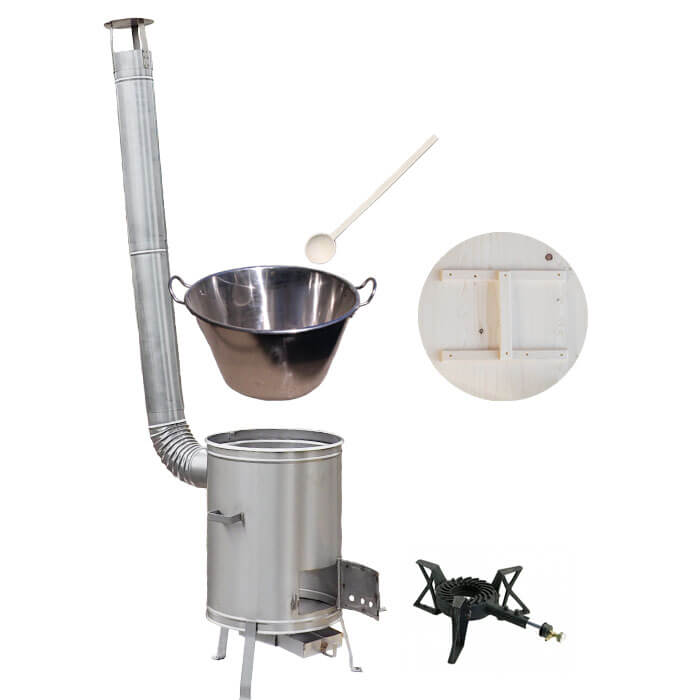 Zabijačkový nerezový kotel 100 L + nerezová kotlina 60 cm + hořák 7 kW a vařečka