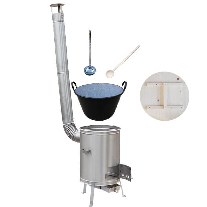 Zabijačkový smaltovaný kotel 100 L + nerezová kotlina 60 cm + vařečka a naběračka