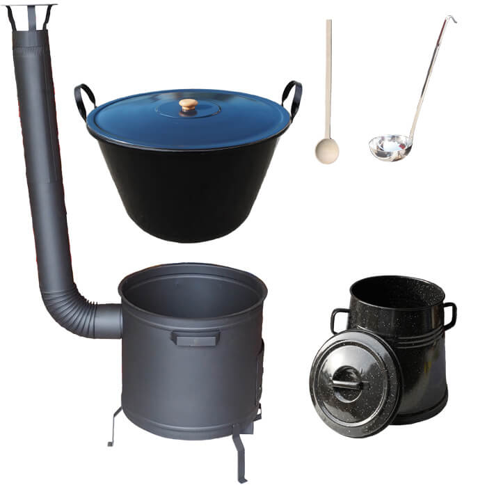Smaltovaný kotel 80 L + žáruvzdorná kotlina 60 cm PLUS 600 + Nádoba na sádlo 10 L