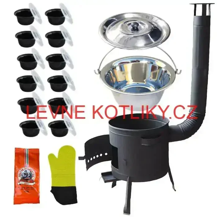 Nerezový kotlík 22 L (0,8 mm) + misky 12 ks + nízká žáruvzdorná kotlina (1,0 mm) 42 PLUS 600