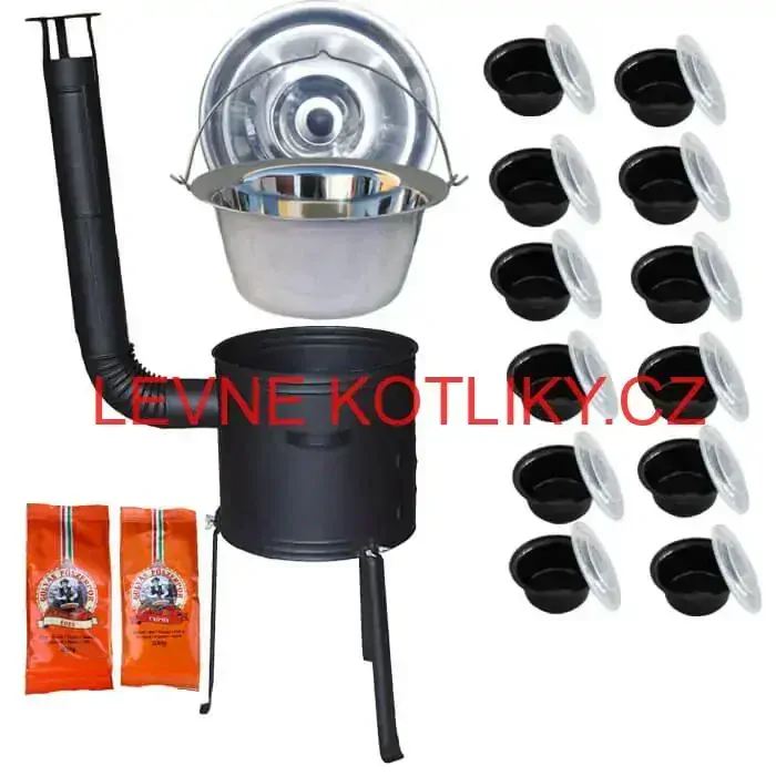 Nerezový kotlík 22 L (0,8 mm) INOX + žáruvzdorná kotlina 42 cm Plus 700 + misky 12 ks + 2 x pepř na guláš 100 g