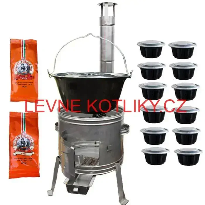 Smaltovaný kotlík 22 L (1,2 mm) + nerezová kotlina 42 cm TOPLUX + misky 12 ks + 2 x pepř na guláš 100 g