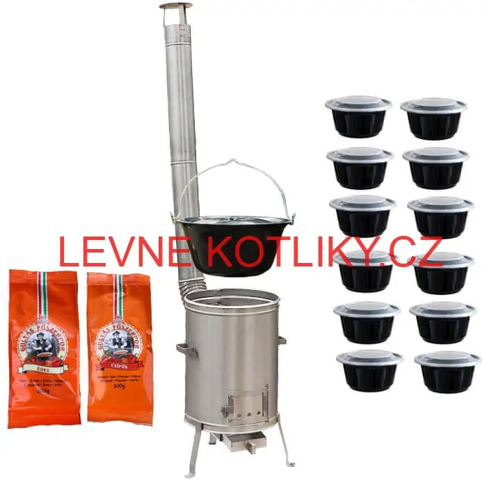 Smaltovaný kotlík 22 L (1,2 mm) + nerezová kotlina 42 cm LUX + misky 12 ks + 2 x pepř na guláš 100 g