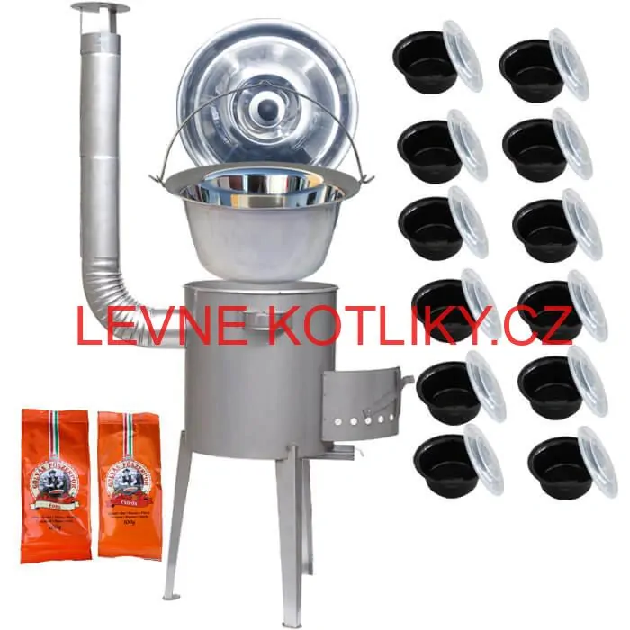 Nerezový kotlík 22 L (0,8 mm) INOX + nerezová kotlina 42 cm LUXUS + misky 12 ks + 2 x pepř na guláš 100 g