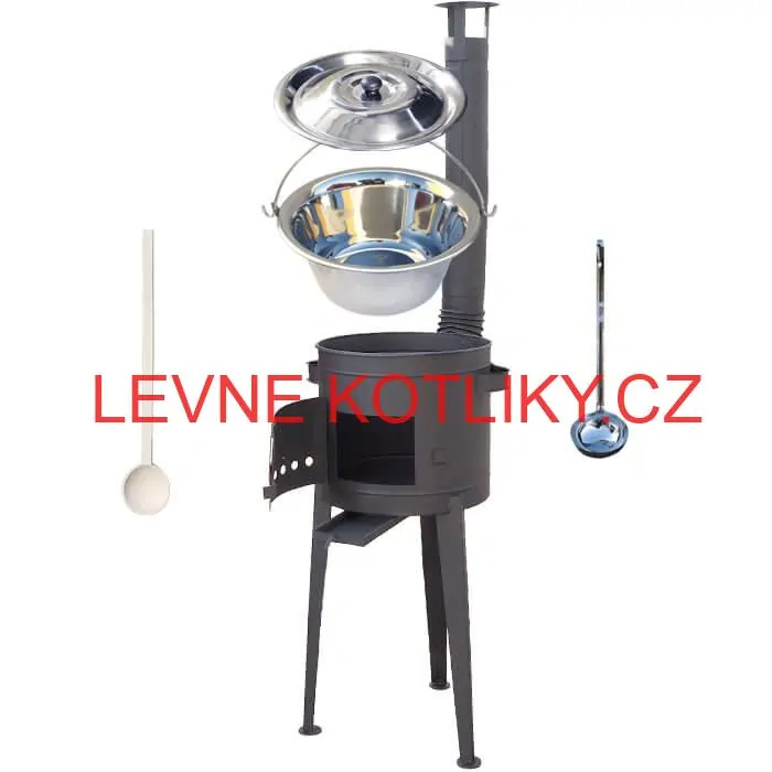 Nerezový kotlík 22 L (0,8 mm) + vysoká žáruvzdorná kotlina (1,5 mm) HODO 42 cm PLUS 600 + vařečka + naběračka