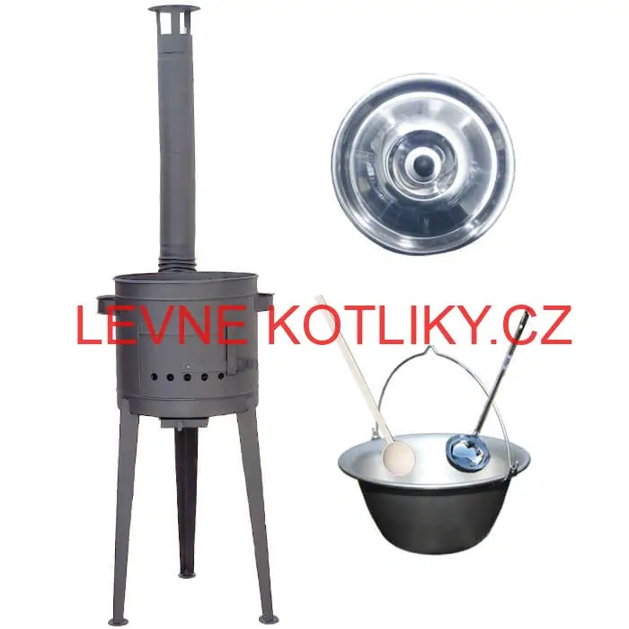 Nerezový kotlík 20 L (1,5 mm) + vysoká žáruvzdorná kotlina (1,5 mm) HODO 42 cm PLUS 600 + vařečka + naběračka