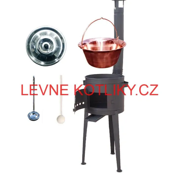 Měděný kotlík 20 L (1,2 mm) + vysoká žáruvzdorná kotlina (2,0 mm) HODO 42 cm PLUS 600 + vařečka + naběračka