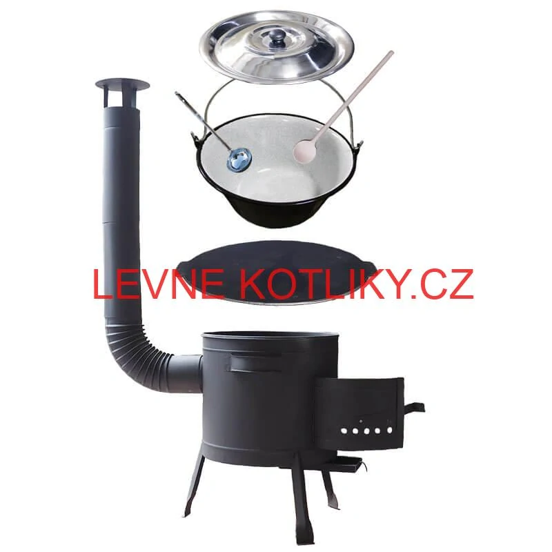 Smaltovaný kotlík 30 L + litinová pánev 45 cm + nízká žáruvzdorná kotlina 42 cm PLUS 600